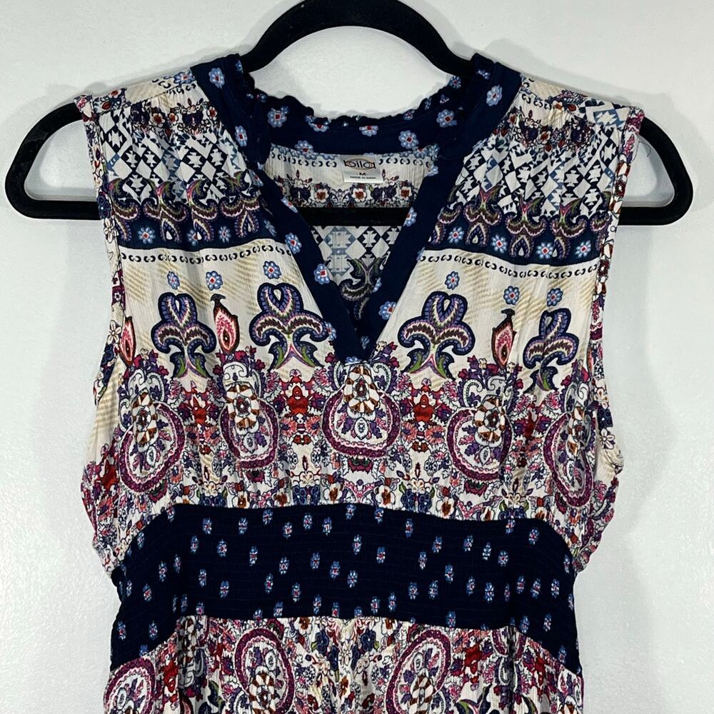 Bila Women Midi Dress Floral Multicolor Boho Rayon Beach Size M Asymmetric Hem - Picture 4 of 12